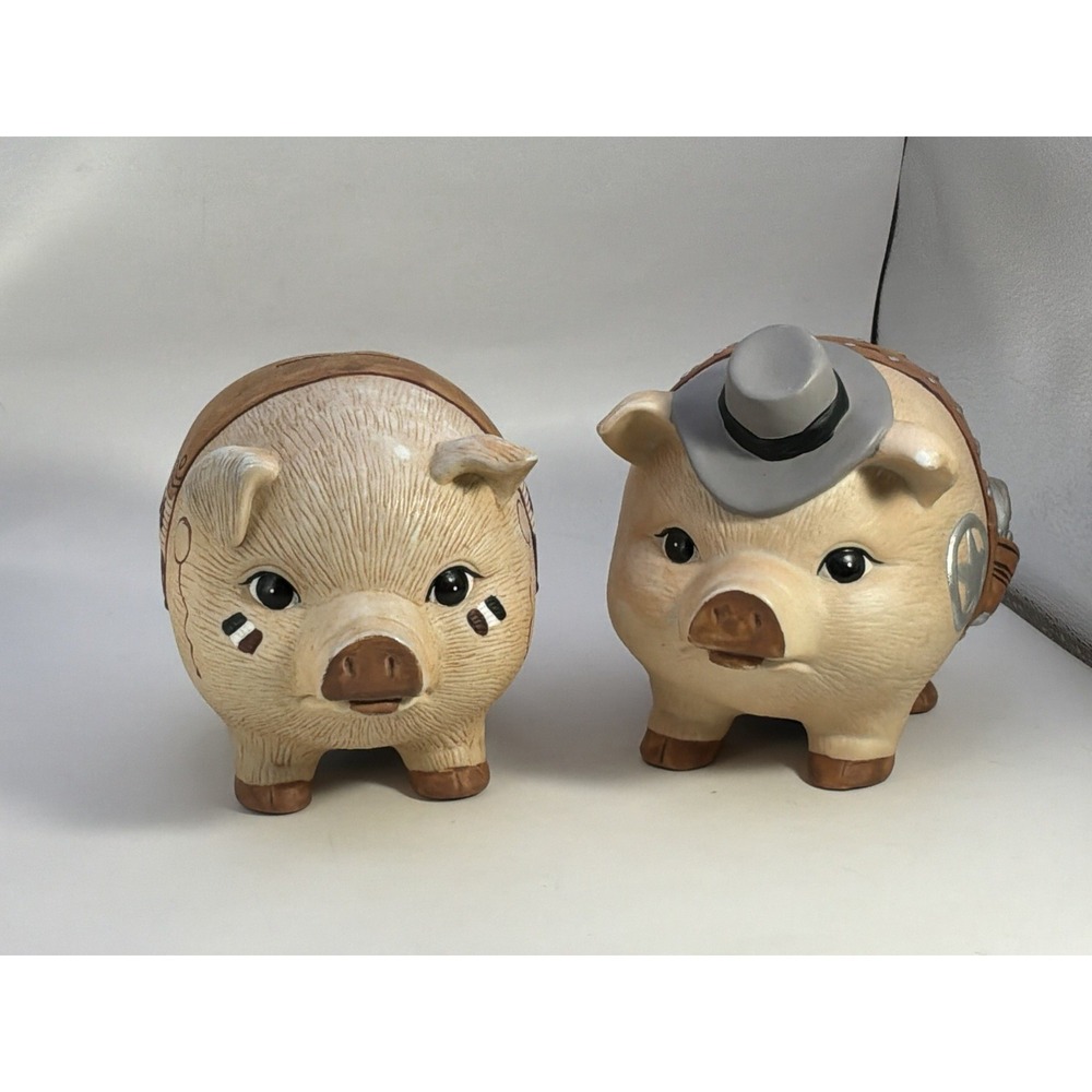 Western‎ Themed Ceramic Piggy Bank  Piggies Rod Pennies Hand Painted - Picture 7 of 7